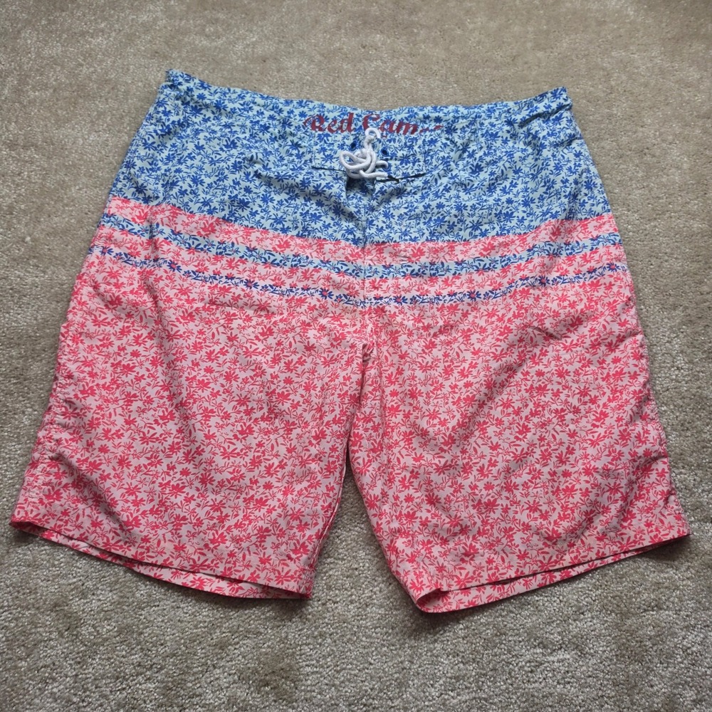 Red Camel Mens Floral Board Shorts Blue Pink Colorblock Swim Trunks Size 40